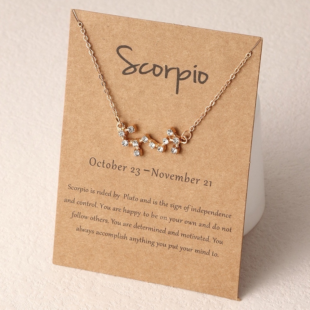 *SCORPIO* Gold x Rhinestone Constellation Pattern Shape Fashion Necklace